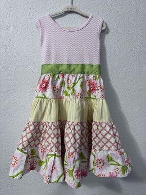 Haute Baby Mae Garden Girls' Pink Floral Tiered Dress. Size 6Y.